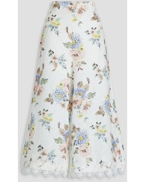 Zimmermann Lace-trimmed Floral-print Linen Culottes - White