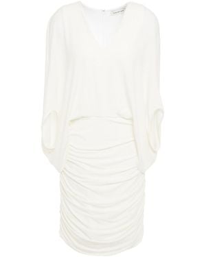 Halston Ruched Stretch-jersey Mini Dress - White