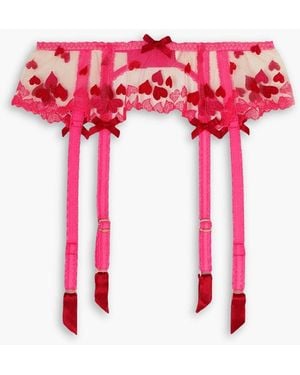 Agent Provocateur Cupid Embroidered Tulle Suspender Belt - Pink