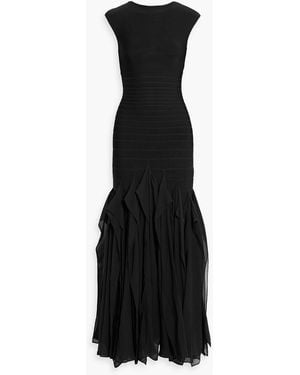 Hervé Léger Mya Ruffled Georgette And Bandage Gown - Black