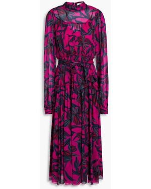 Diane von Furstenberg Pleated Printed Crepe De Chine Midi Dress - Purple