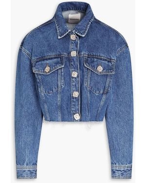 Sandro Cropped Embellished Denim Jacket - Blue
