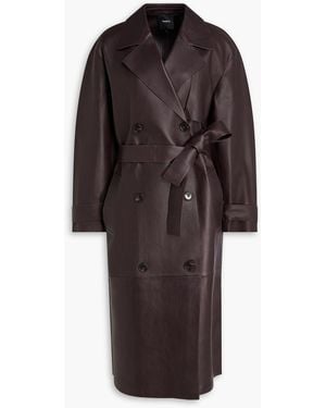 Theory Belted Leather Trench Coat - Brown