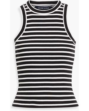Veronica Beard Jordyn Cropped Striped Cotton-Blend Jersey Tank - Black