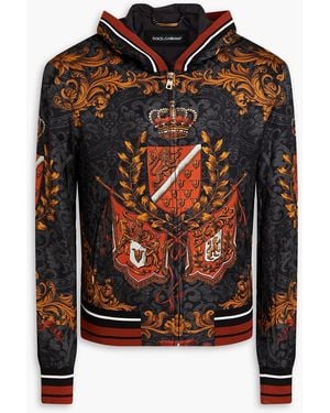 Dolce & Gabbana Printed Silk-satin Hooded Jacket - Black