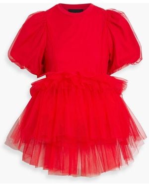 Simone Rocha Laye Tulle And Cotton-jersey Top - Red