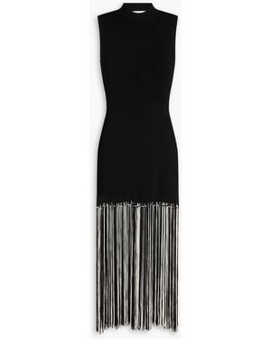 Sandro Fringed Stretch-Knit Midi Dress - Black