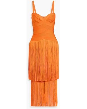 Hervé Léger Georgia Fringed Bandage Midi Dress - Orange
