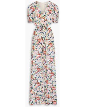 Saloni Lea Cutout Floral-print Silk Crepe De Chine Jumpsuit - White