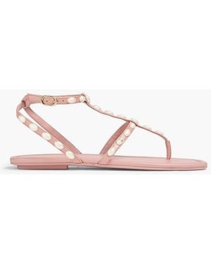 Stuart Weitzman Perlita Faux Pearl-embellished Leather Sandals - Pink
