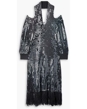 Monse Fringed Sequined Merino Wool Halterneck Midi Dress - Black