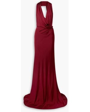 Et Ochs Valentina Open-back Draped Satin-jersey Halterneck Gown - Red