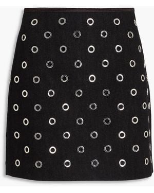 Veronica Beard Blaire Eyelet-Embellished Denim Mini Skirt - Black