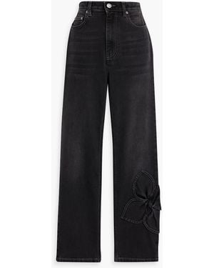 Area Floral-Appliquéd High-Rise Straight-Leg Jeans - Black