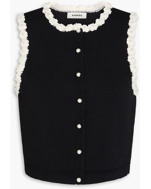 Sandro Crochet-Trimmed Stretch-Knit Top - Black