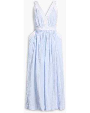 Sandro Cutout Striped Cotton-Blend Seersucker Midi Dress - Blue
