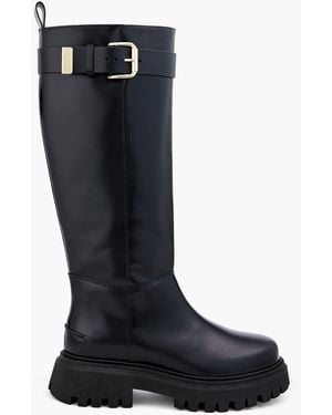 Maje Buckled Leather Knee Boots - Black