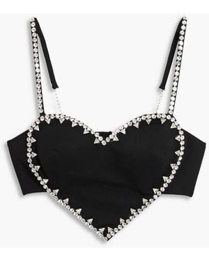 Area Cropped Crystal-Embellished Ponte Bustier Top - Black