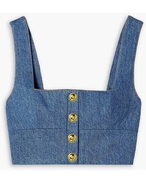 Adam Lippes Quinn Button-Embellished Cropped Denim Top - Blue