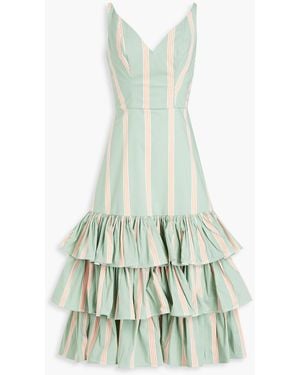Stella Jean Gathered Striped Cotton-blend Poplin Midi Dress - Green