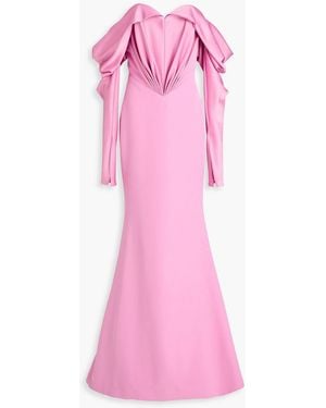 Rhea Costa Off-The-Shoulder Draped Satin Gown - Pink