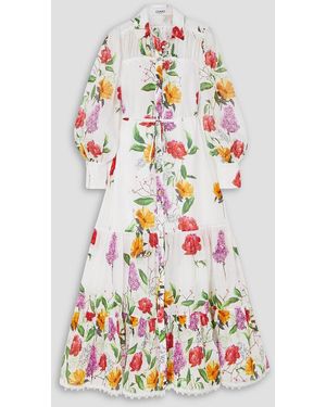 Charo Ruiz Begonia Lace-trimmed Tiered Floral-print Cotton-blend Voile Shirt Dress - White