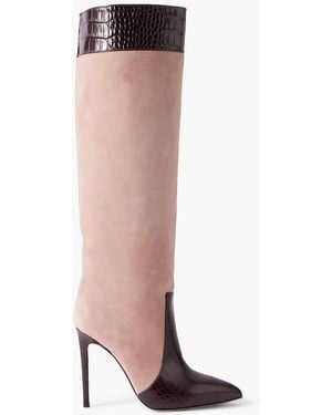 Paris Texas Croc-Effect Leather-Trimmed Suede Knee-High Boots - Black