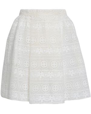 RED Valentino Pleated Lace Mini Skirt - White