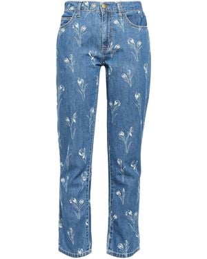Current/Elliott Floral-Print Mid-Rise Straight-Leg Jeans - Blue