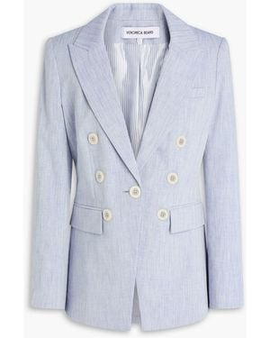 Veronica Beard Gaya Double-Breasted Metallic Pinstriped Cotton-Blend Blazer - Blue