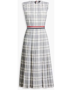 Thom Browne Pleated Checked Wool Midi Dress - White