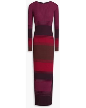 STAUD Edna Open-Back Striped Ribbed-Knit Midi Dress - Red