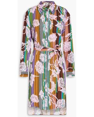 Diane von Furstenberg Prita Printed Crepe De Chine Mini Shirt Dress - White