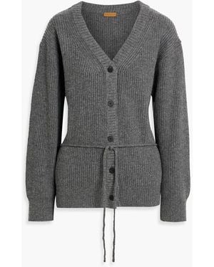 LE17SEPTEMBRE Tie-Detailed Ribbed Wool-Blend Cardigan - Grey