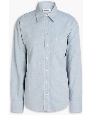 Sandro Cutout Cotton-Blend Chambray Shirt - Blue
