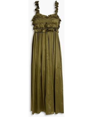Cecilie Bahnsen Giovanna Ruffled Silk-Satin Midi Dress - Green