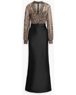 Badgley Mischka Leopard-Print Chiffon And Satin-Twill Gown - Black
