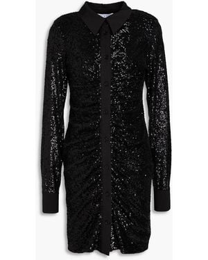 In the mood for love Lina Sequined Tulle Mini Shirt Dress - Black