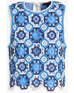Maje Cropped Crocheted Cotton Top - Blue