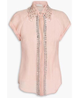 Zimmermann Embellished Linen And Silk-blend Organza Shirt - Pink