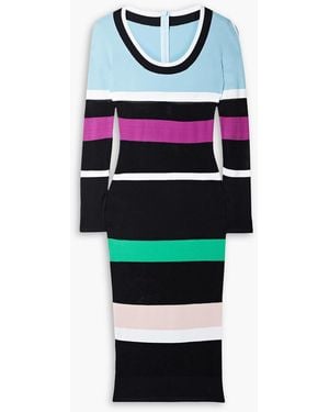 Sergio Hudson Mesh-paneled Striped Stretch-knit Midi Dress - Black