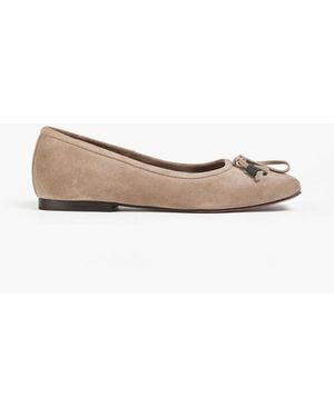 Brunello Cucinelli Bead-Embellished Suede Ballet Flats - White