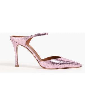 Malone Souliers Uma Metallic Cracked-leather Mules - Pink