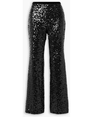LoveShackFancy Journee Velvet-trimmed Sequined Crepe Straight-leg Pants - Black