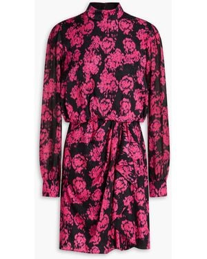 Saloni Draped Jacquard Mini Dress - Red
