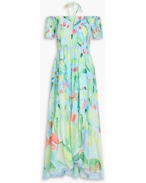 Charo Ruiz Cold-Shoulder Printed Cotton-Blend Voile Midi Dress - Green