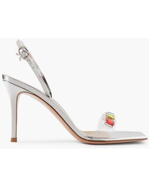Gianvito Rossi Ribbon Candy 85 Mirrored-Leather And Embellished Pvc Slingback Sandals - Metallic