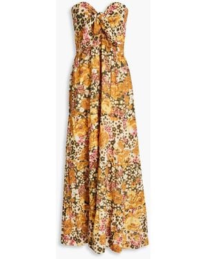 Ba&sh Strapless Knotted Printed Cotton Midi Dress - Metallic