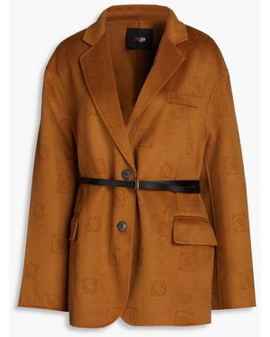 Maje Belted Wool-jacquard Blazer - Brown
