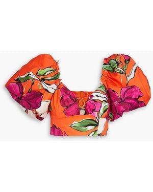 Aje. Marcel Cropped Embellished Floral-print Cotton-poplin Top - Red